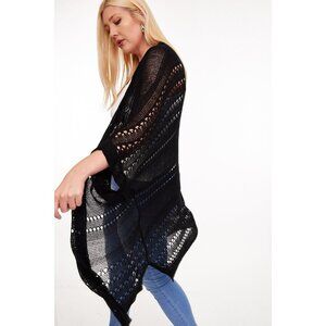 Oversized Light Open Knit Cardigan - Black
